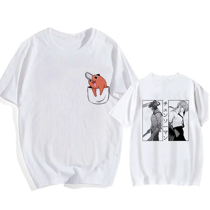 Chainsaw Man 90s Retro Anime T-Shirt – Pochita & Makima Harajuku Graphic Tee
