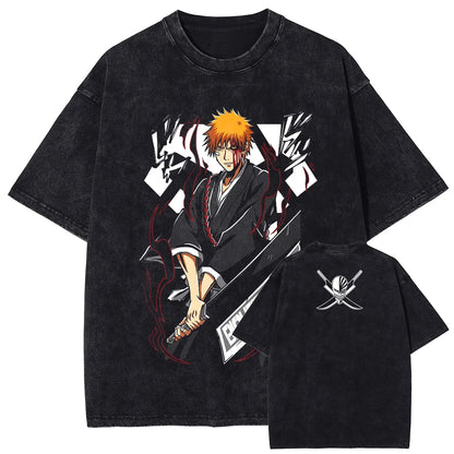 BLEACH Kisuke Urahara Vintage Washed T-Shirt – Manga Harajuku Streetwear Tee