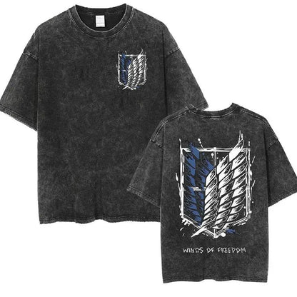 Attack on Titan Vintage Washed Graphic T-Shirt – Oversized Unisex Cotton Anime Streetwear Tee