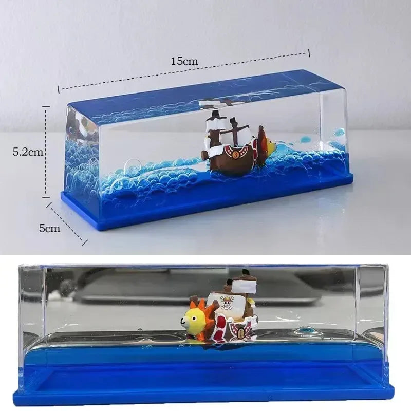 One Piece Going Merry Floating Barcos Thousand Sunny Ship in Fluid Liquid Barcos Floating Boat Desk Decor Living Room Decoration
