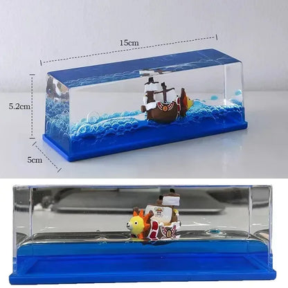 One Piece Going Merry Floating Barcos Thousand Sunny Ship in Fluid Liquid Barcos Floating Boat Desk Decor Living Room Decoration