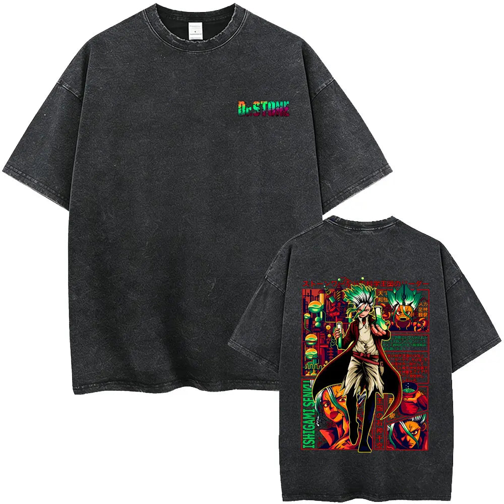 Dr. Stone Senku Ishigami Vintage Washed T-Shirt – Unisex Oversized Manga Graphic Tee