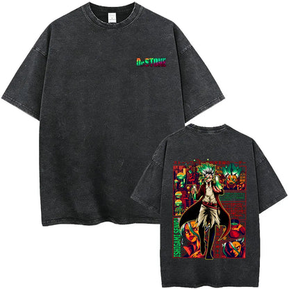 Dr. Stone Senku Ishigami Vintage Washed T-Shirt – Unisex Oversized Manga Graphic Tee
