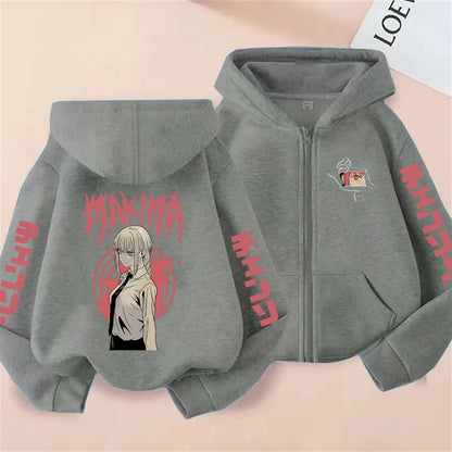 Chainsaw Man Makima Vintage Zip-Up Hoodie – Oversized Unisex Anime Streetwear Jacket