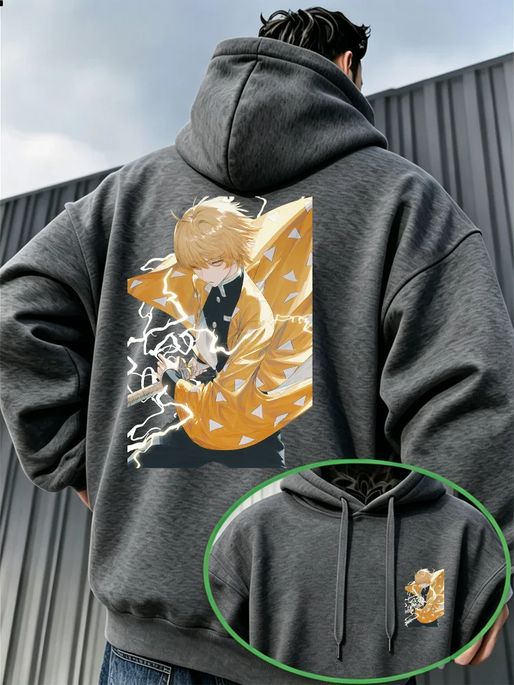 Demon Slayer Zenitsu Agatsuma Fleece Hoodie – Warm Anime Graphic Pullover Sweatshirt