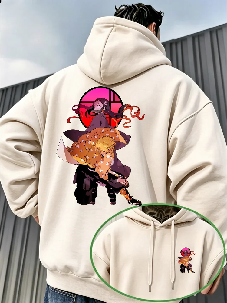 Bandai Demon Slayer Men's Hoodie Japanese Anime Style Fleece Sweatshirt High Quality Warm Autumn Winter Pullover