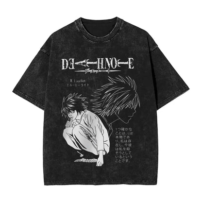 Death Note L Lawliet Vintage Washed T-Shirt – Oversized Manga Graphic Streetwear Tee