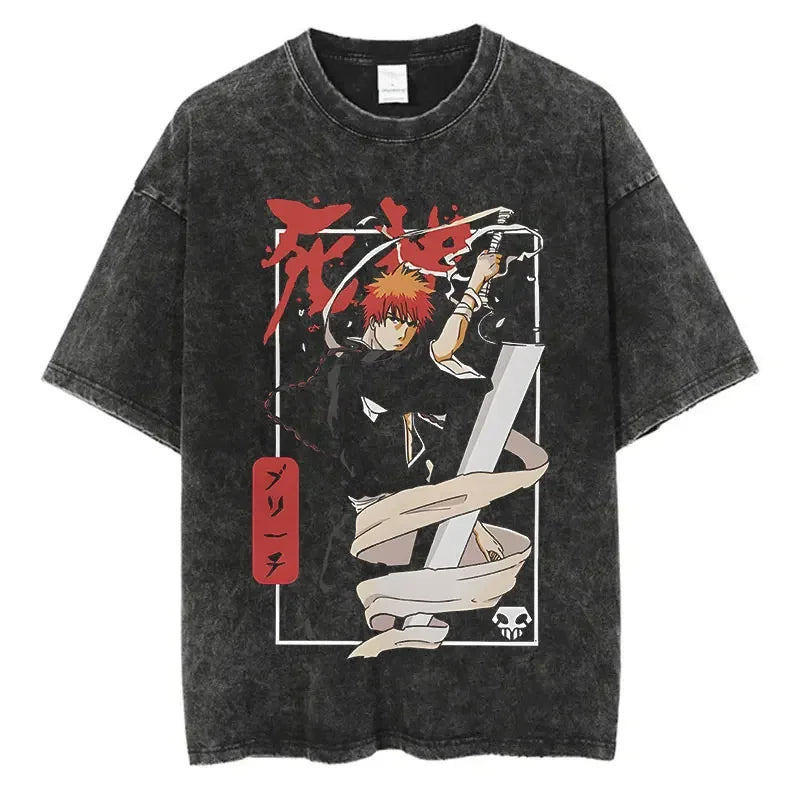 BLEACH Vintage Washed Oversized T-Shirt – Unisex Retro Anime Streetwear Tee