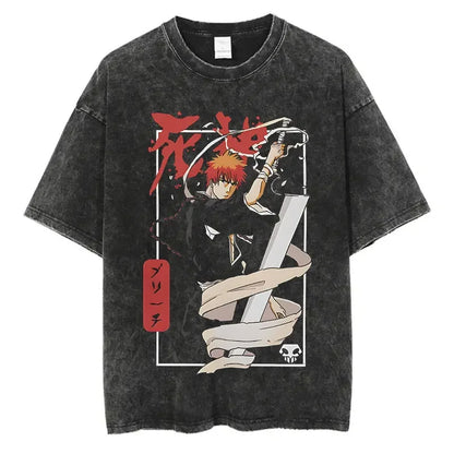 BLEACH Vintage Washed Oversized T-Shirt – Unisex Retro Anime Streetwear Tee