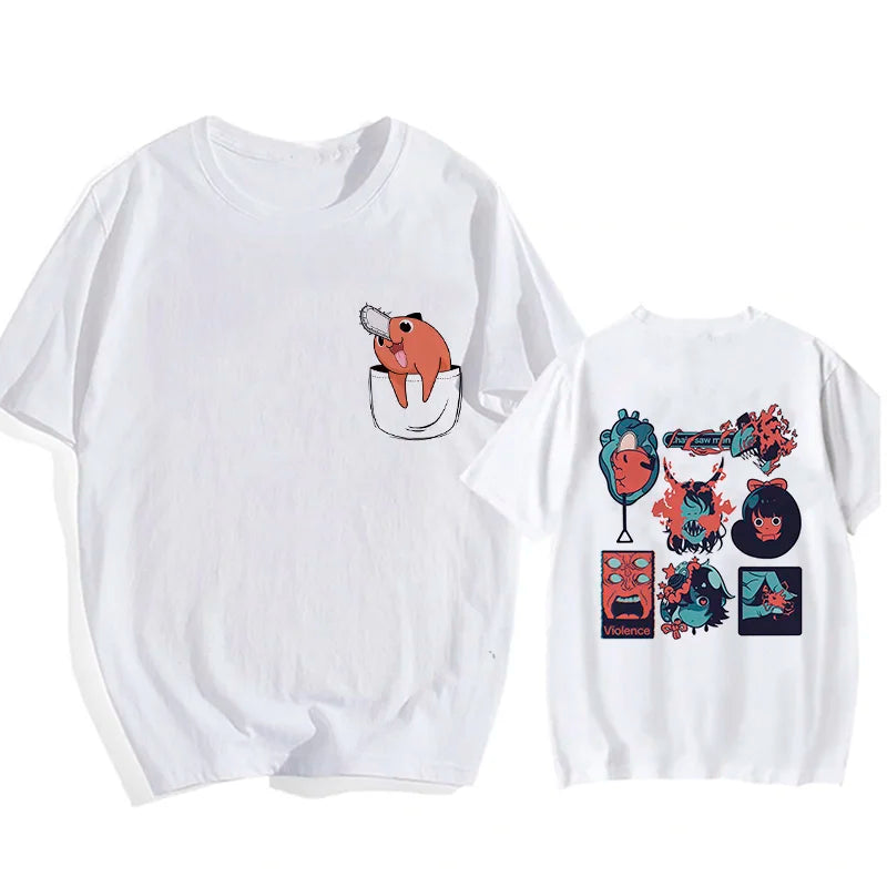 Chainsaw Man 90s Retro Anime T-Shirt – Pochita & Makima Harajuku Graphic Tee