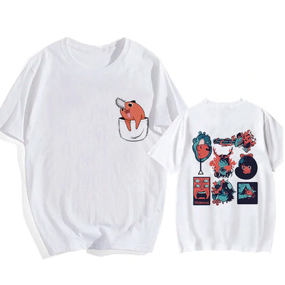 Chainsaw Man 90s Retro Anime T-Shirt – Pochita & Makima Harajuku Graphic Tee