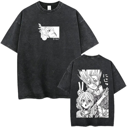 Dr. Stone Senku Ishigami Vintage Washed T-Shirt – Unisex Oversized Manga Graphic Tee