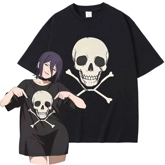 Chainsaw Man Reze Skeleton T-Shirt – Oversized Vintage Anime Streetwear Tee