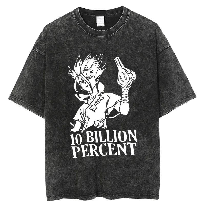 Dr. Stone Senku Ishigami Vintage Washed T-Shirt – Unisex Oversized Harajuku Cotton Graphic Tee