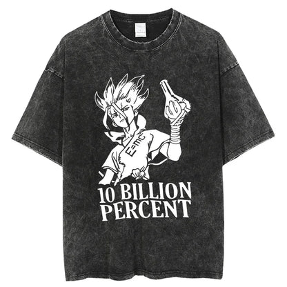 Dr. Stone Senku Ishigami Vintage Washed T-Shirt – Unisex Oversized Harajuku Cotton Graphic Tee