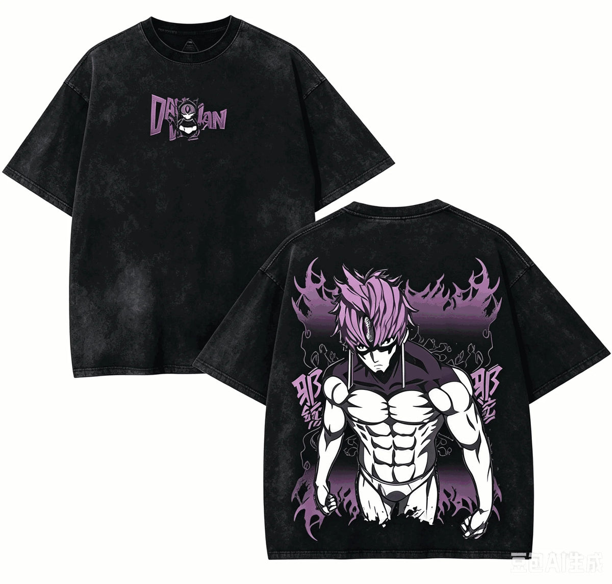 DAN DA DAN Character Grid T-Shirt – Black Washed Oversized Anime Streetwear Tee