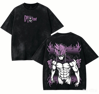 DAN DA DAN Character Grid T-Shirt – Black Washed Oversized Anime Streetwear Tee