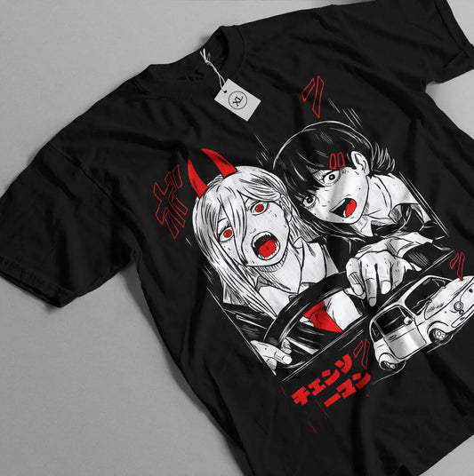 Chainsaw Man Denji & Power Graphic T-Shirt – Unisex Black Anime Tee