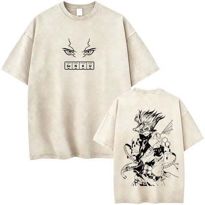 Dr. Stone Senku Ishigami Vintage Washed T-Shirt – Unisex Oversized Manga Graphic Tee