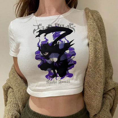 Black Clover Gothic Crop Top – Women's Y2K Harajuku Anime Graphic Tee