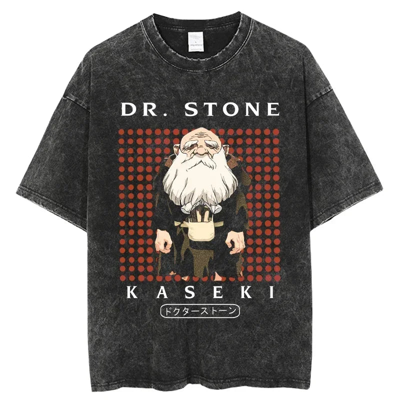 Dr. Stone Senku Ishigami Vintage Washed T-Shirt – Unisex Oversized Harajuku Cotton Graphic Tee