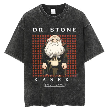 Dr. Stone Senku Ishigami Vintage Washed T-Shirt – Unisex Oversized Harajuku Cotton Graphic Tee