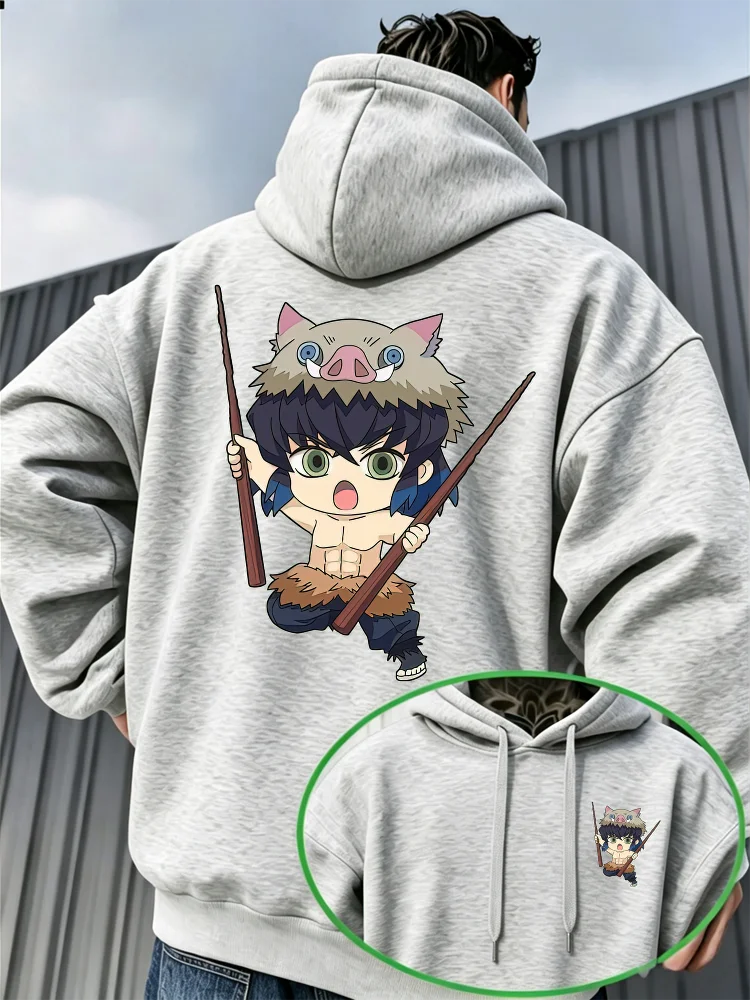 Demon Slayer Inosuke Hashibira Fleece Hoodie – Warm Anime Graphic Pullover Sweatshirt