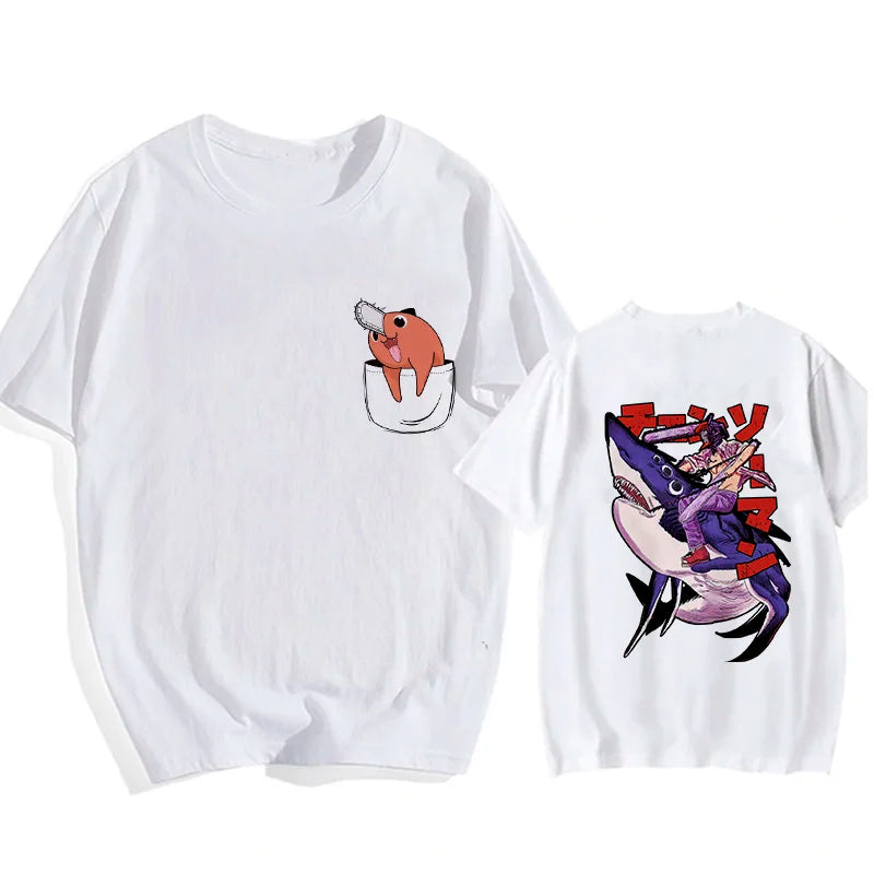 Chainsaw Man 90s Retro Anime T-Shirt – Pochita & Makima Harajuku Graphic Tee