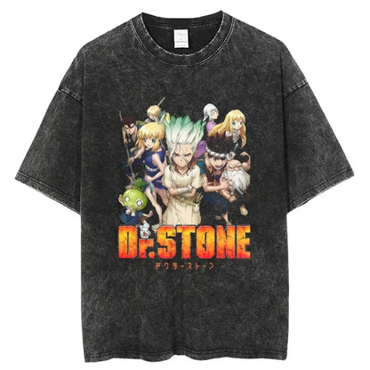 Dr. Stone Senku Ishigami Vintage Washed T-Shirt – Unisex Oversized Harajuku Cotton Graphic Tee