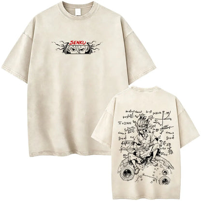 Dr. Stone Senku Ishigami Vintage Washed T-Shirt – Unisex Oversized Manga Graphic Tee