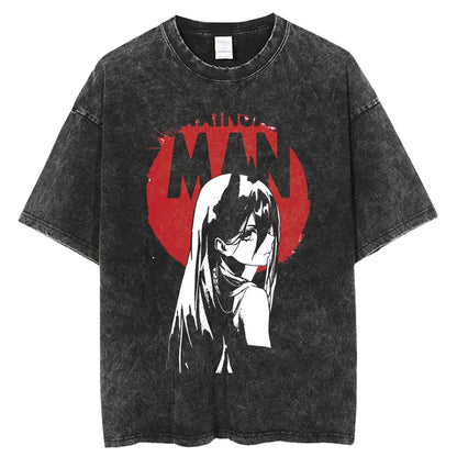 Chainsaw Man Denji & Pochita Vintage Washed T-Shirt – Oversized Harajuku Anime Tee