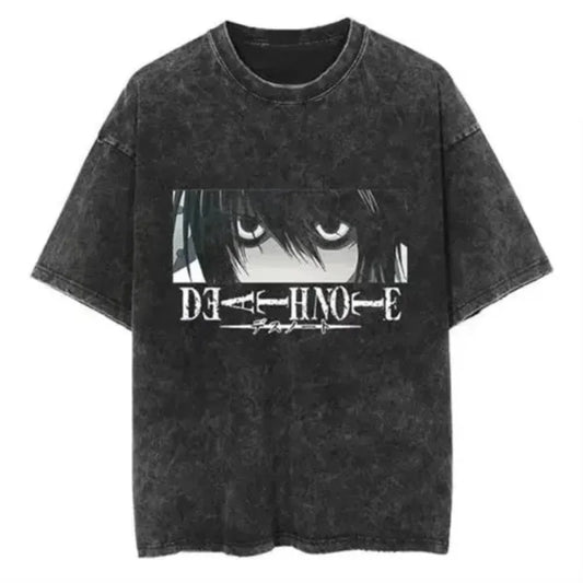 Death Note Vintage Washed T-Shirt – Unisex Harajuku Anime Streetwear Tee