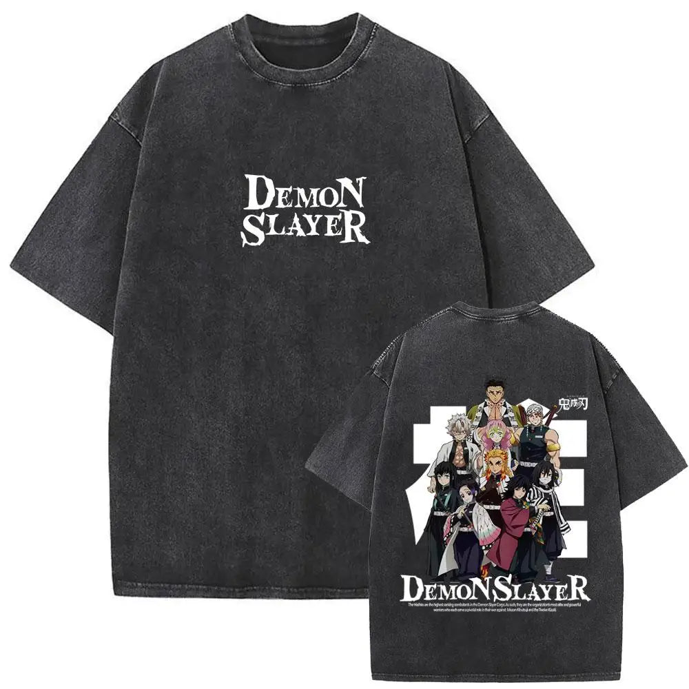 Demon Slayer Vintage Washed Anime T-Shirt – Unisex Cotton Oversized Graphic Tee