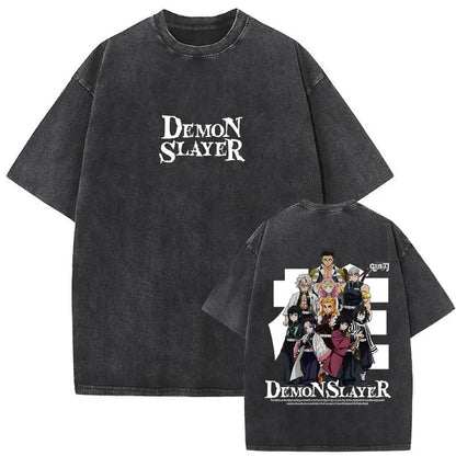 Demon Slayer Vintage Washed Anime T-Shirt – Unisex Cotton Oversized Graphic Tee