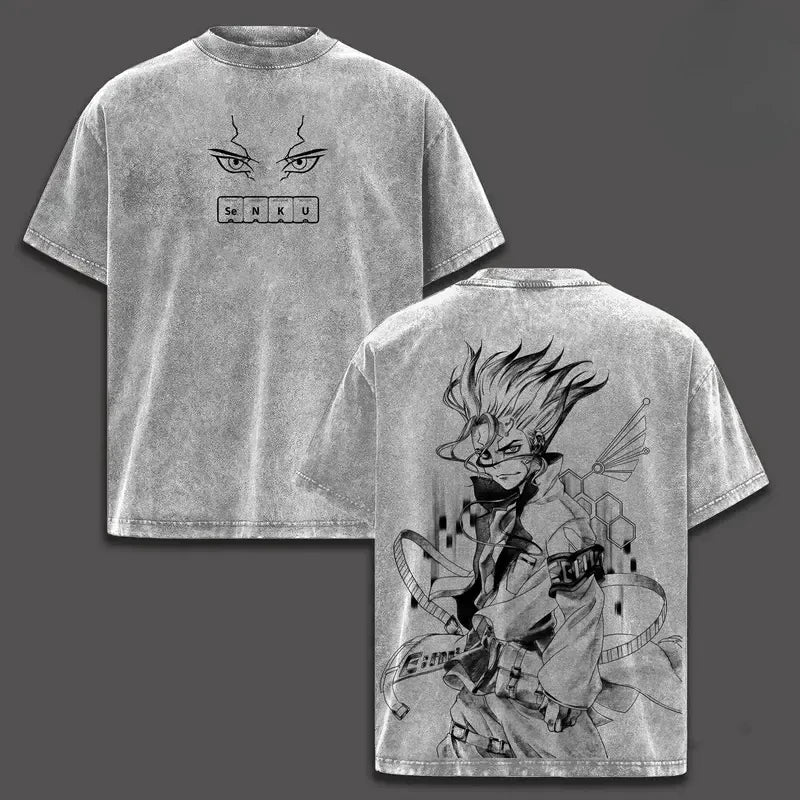 Dr. Stone Senku Ishigami Vintage Washed T-Shirt – Unisex Pure Cotton Anime Graphic Tee