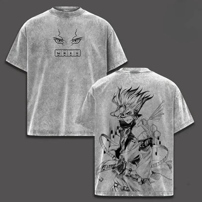 Dr. Stone Senku Ishigami Vintage Washed T-Shirt – Unisex Pure Cotton Anime Graphic Tee