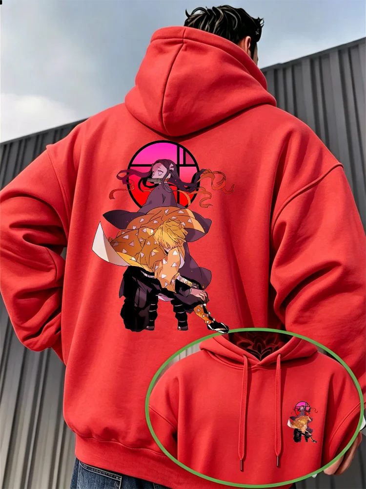Bandai Demon Slayer Men's Hoodie Japanese Anime Style Fleece Sweatshirt High Quality Warm Autumn Winter Pullover