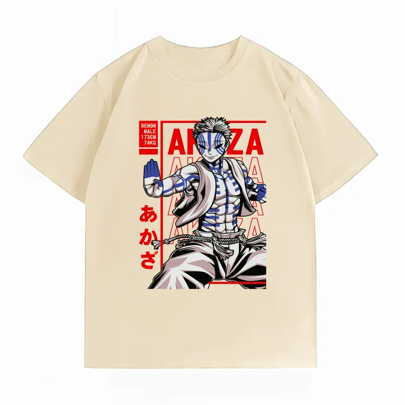 Demon Slayer Akaza Anime T-Shirt – 100% Cotton Casual Graphic Summer Tee