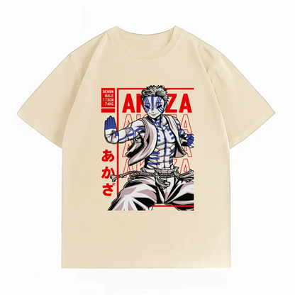 Demon Slayer Akaza Anime T-Shirt – 100% Cotton Casual Graphic Summer Tee