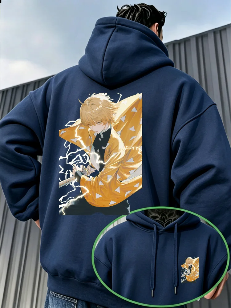 Demon Slayer Zenitsu Agatsuma Fleece Hoodie – Warm Anime Graphic Pullover Sweatshirt
