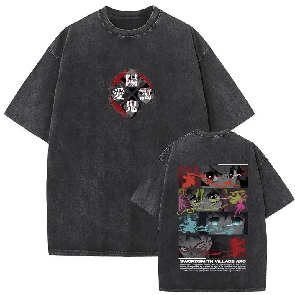 Demon Slayer Vintage Washed Anime T-Shirt – Unisex Cotton Oversized Graphic Tee