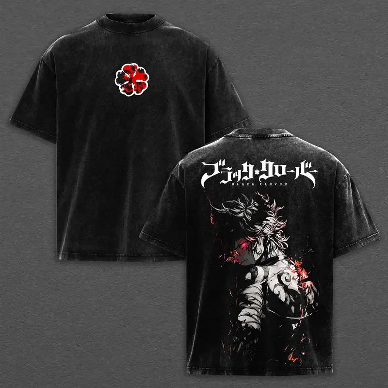 Black Clover Asta Vintage Washed Graphic T-Shirt – Oversized Unisex Cotton Harajuku Streetwear Tee
