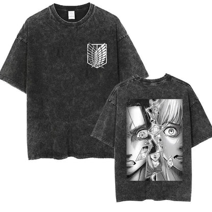 Attack on Titan Vintage Washed Graphic T-Shirt – Oversized Unisex Cotton Anime Streetwear Tee