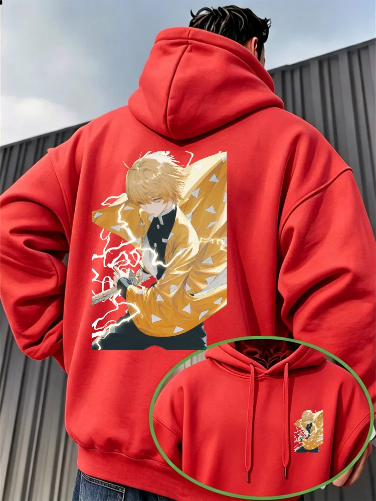 Demon Slayer Zenitsu Agatsuma Fleece Hoodie – Warm Anime Graphic Pullover Sweatshirt