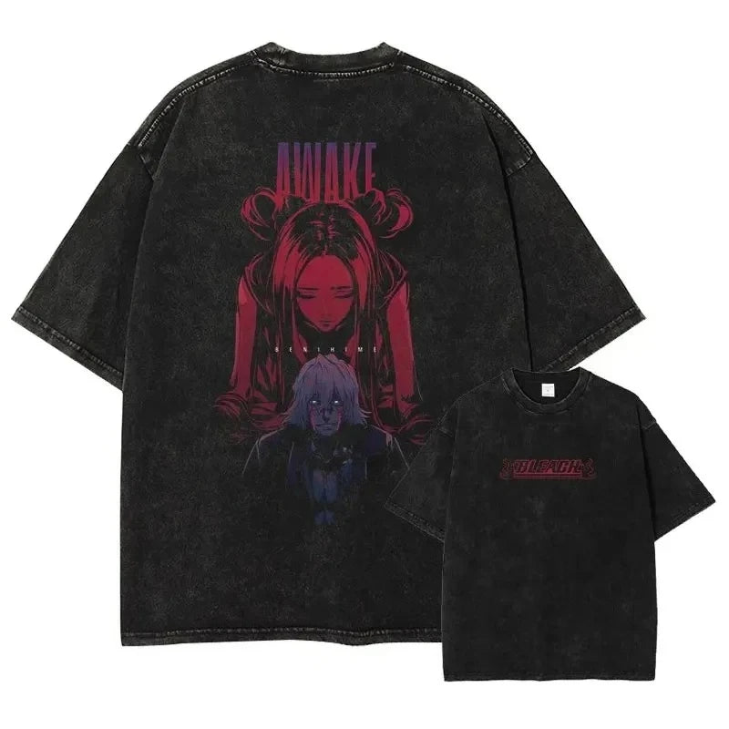 BLEACH Vintage Washed Oversized T-Shirt – Unisex Y2K Anime Streetwear Tee