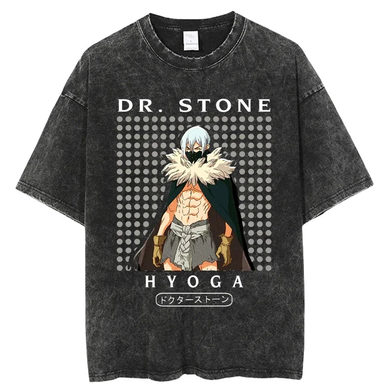 Dr. Stone Senku Ishigami Vintage Washed T-Shirt – Unisex Oversized Harajuku Cotton Graphic Tee