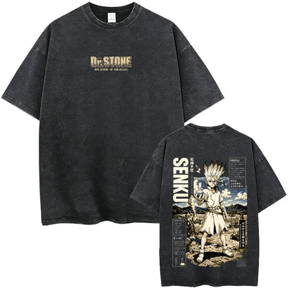 Dr. Stone Senku Ishigami Vintage Washed T-Shirt – Unisex Oversized Manga Graphic Tee