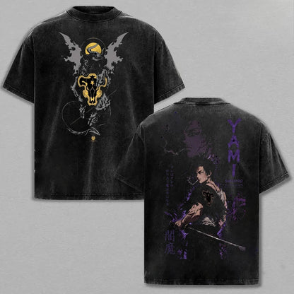 Black Clover Yami Sukehiro Vintage Washed Graphic T-Shirt – Oversized Unisex Cotton Anime Streetwear Tee