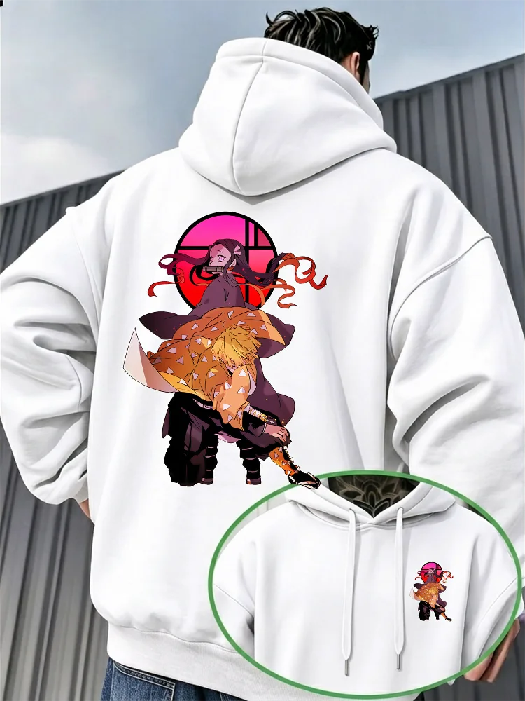 Bandai Demon Slayer Men's Hoodie Japanese Anime Style Fleece Sweatshirt High Quality Warm Autumn Winter Pullover