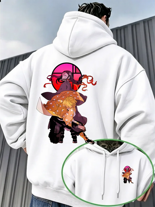 Bandai Demon Slayer Men's Hoodie Japanese Anime Style Fleece Sweatshirt High Quality Warm Autumn Winter Pullover
